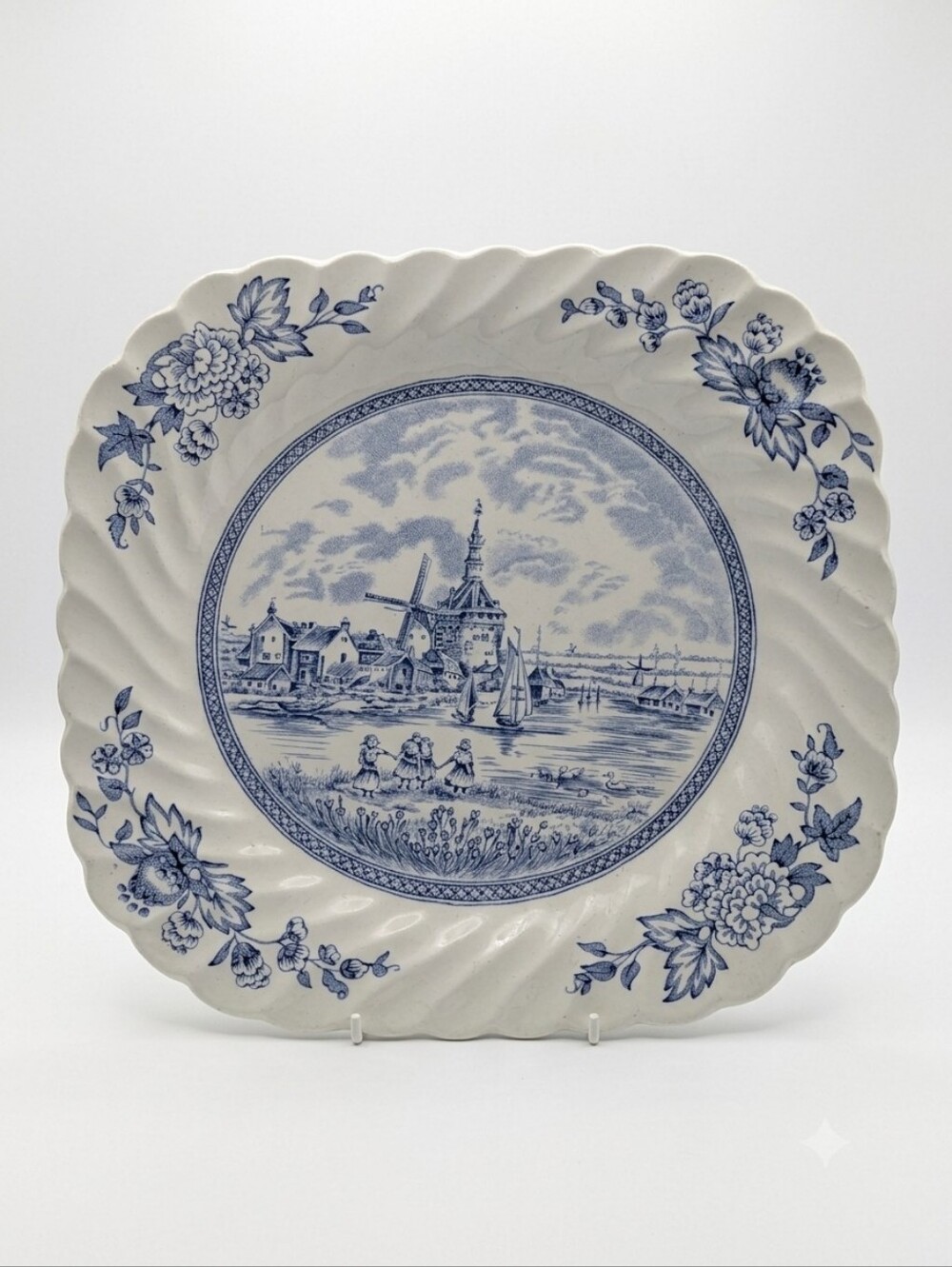 1950s-60s Johnson Bros 'Tulip Time' Transferware Square Plate English Porcelain